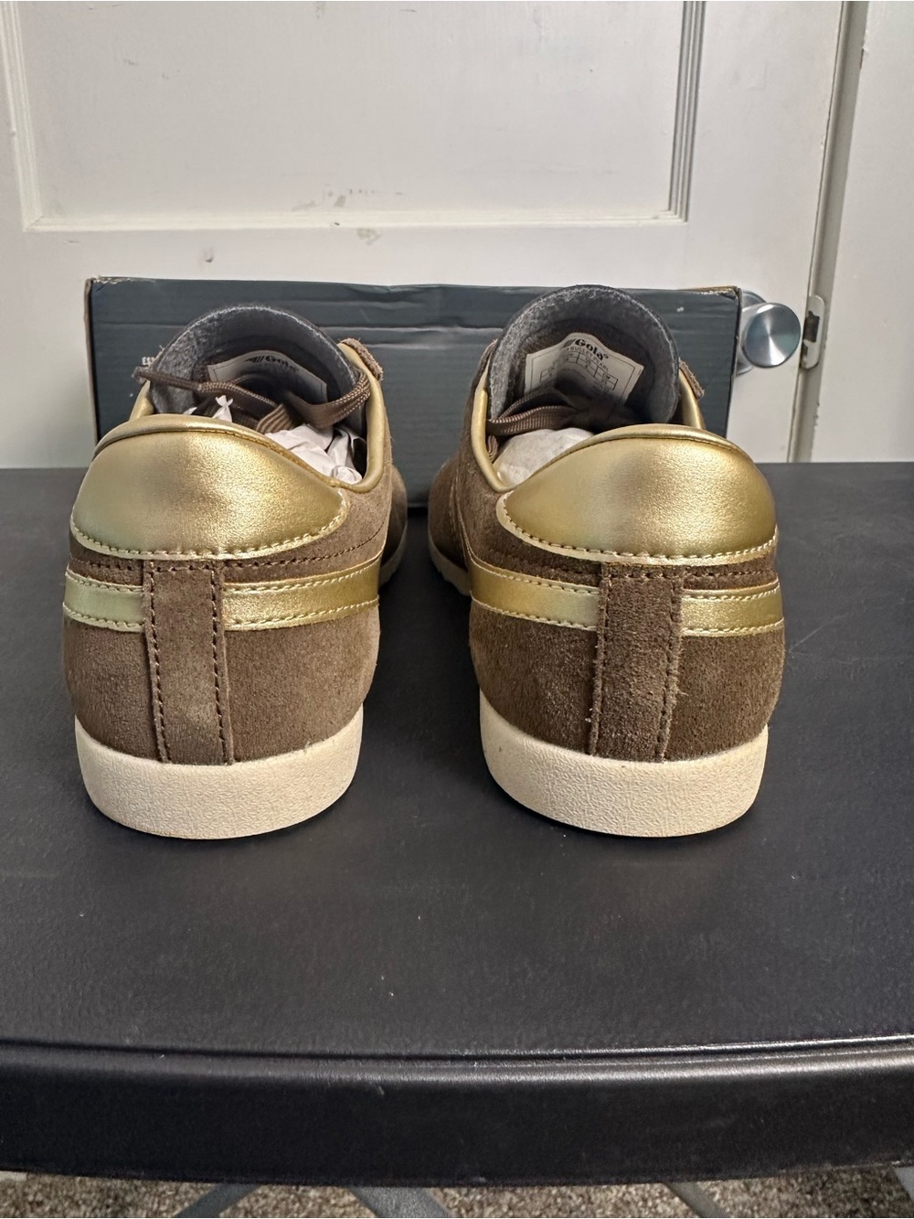 Gola Women's Bullet Pearl Trainer Sneakers - Otter/Gold - US Size 8 - Picture 6 of 13